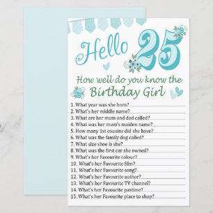 Papier 25 e Tu connais bien la fille d'anniversaire