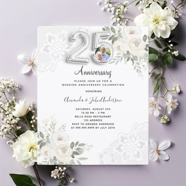 Papier 25e anniversaire du mariage photo florals invitati (Créateur téléchargé)