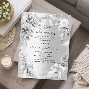 Papier 25e anniversaire mariage invitation florale argent