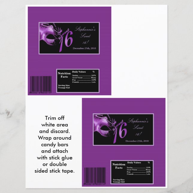 Papier 2 Hérshey's Grand Bar Wrapper Sweet 16 Violet (Devant)