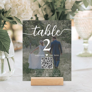 Papier 2 Mariage photo QR Code blanc Script Numéro de tab
