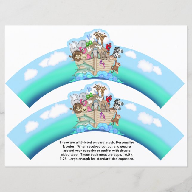 Papier 2 Noahs Ark Bébé Cupcake Personnalisé Enveloppeurs (Devant)