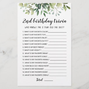 Papier 2ème anniversaire Trivia éditable jeu