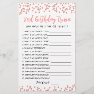 Papier 2ème anniversaire Trivia éditable jeu