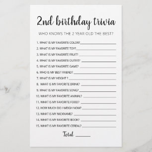 Papier 2ème anniversaire Trivia éditable jeu