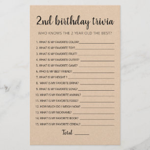 Papier 2ème anniversaire Trivia éditable jeu