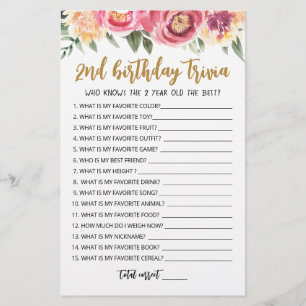 Papier 2ème anniversaire Trivia éditable jeu
