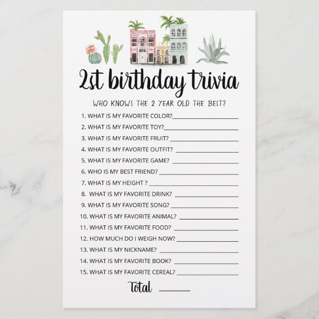 Papier 2ème anniversaire Trivia édite jeu (Devant)
