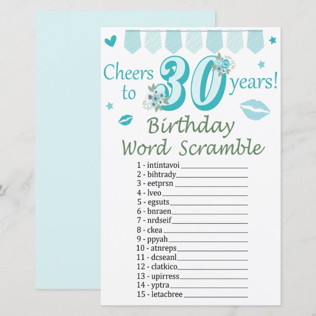 Papier 30 e Anniversaire Mot Jeu (Devant / Derrière)