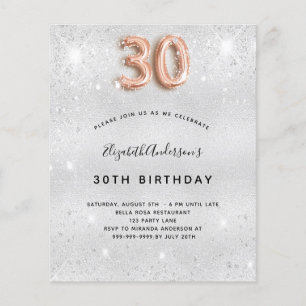 Papier 30e anniversaire argent rose or invitation