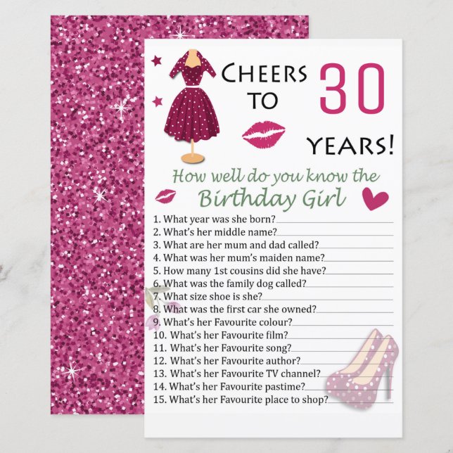 Papier 30e anniversaire Comment connaissez-vous bien l'an (Devant / Derrière)
