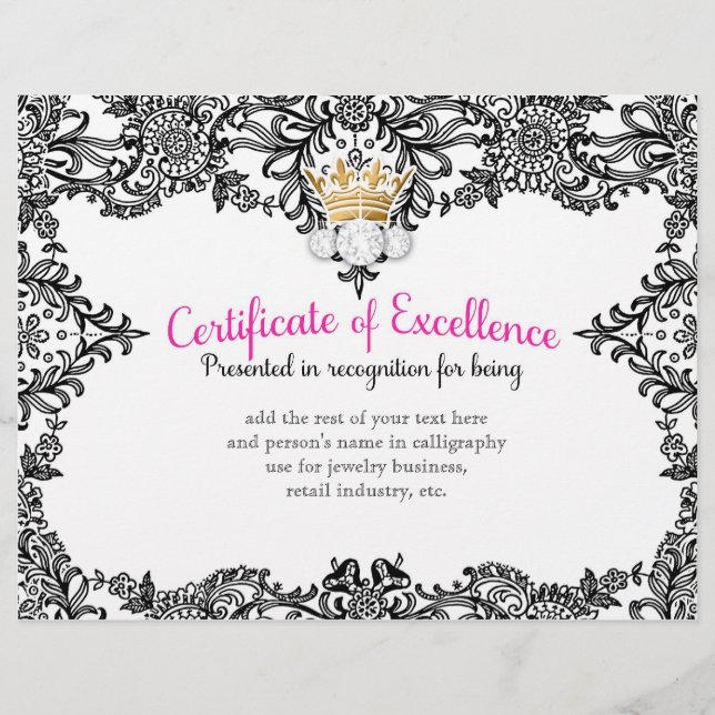 Papier 311 Certificat de Couronnement en Dentelle Noire (Devant)