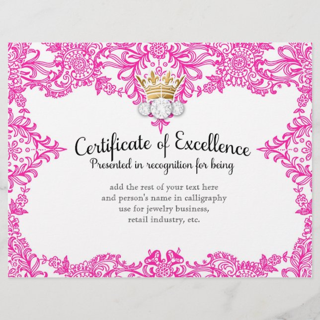 Papier 311 Certificat de couronnement en dentelle rose (Devant)