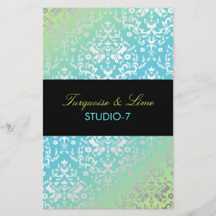 Papier 311 Dazzling Damask Turquoise & Lime Black