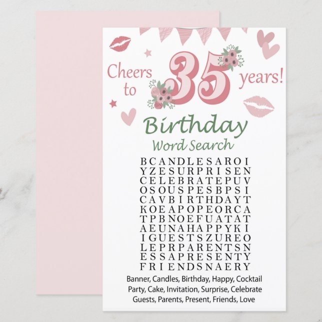 Papier 35 e Anniversaire Mot de recherche Jeu (Devant / Derrière)