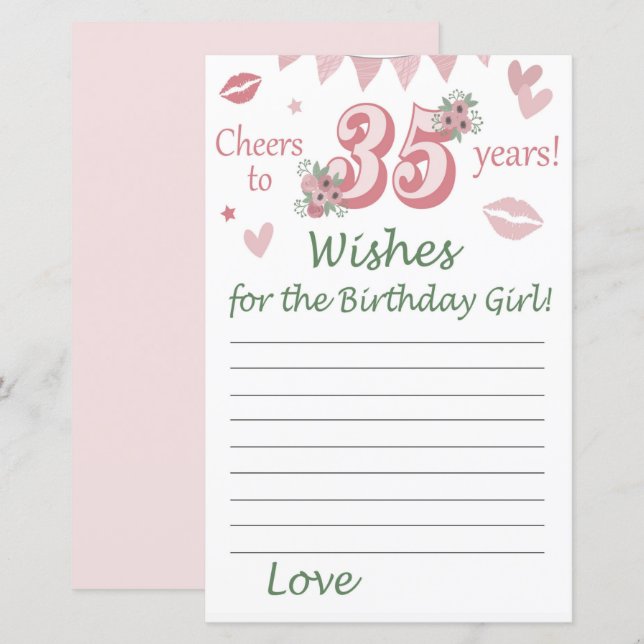 Papier 35 e anniversaire Voeux pour la fille d'anniversai (Devant / Derrière)