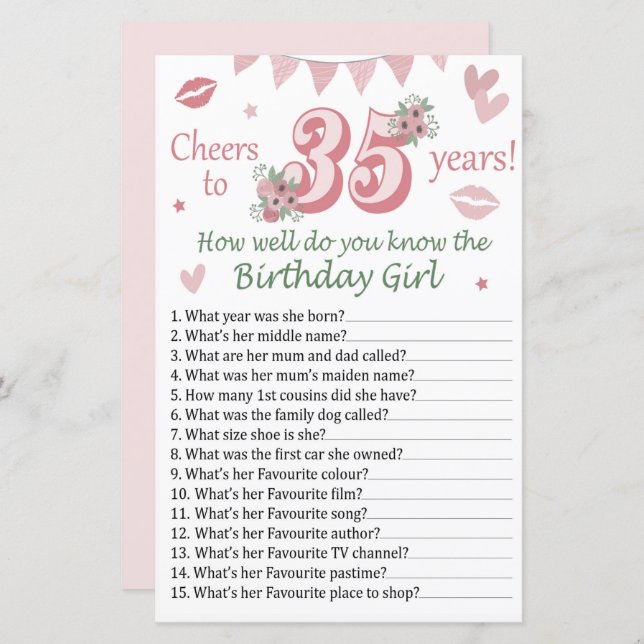 Papier 35 e Tu connais bien la fille d'anniversaire (Devant / Derrière)