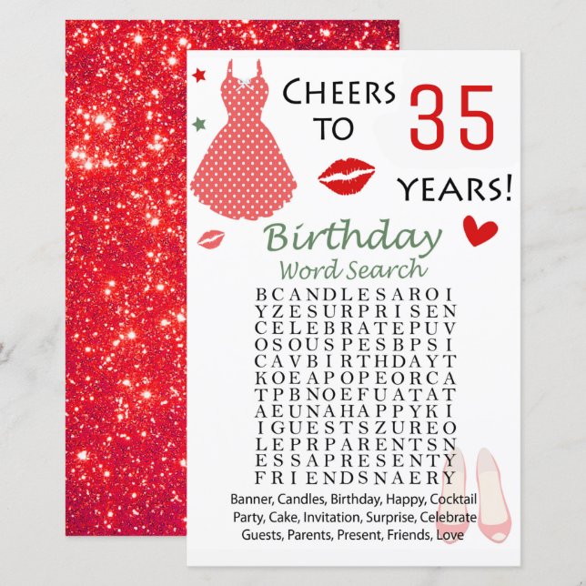 Papier 35e anniversaire Word Search Jeu (Devant / Derrière)