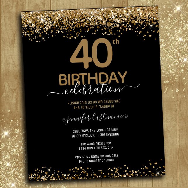Papier 40e Anniversaire de la fête Invitation budgétaire (Créateur téléchargé)