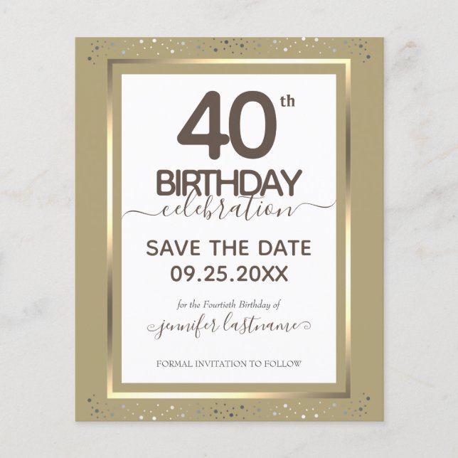 Papier 40e anniversaire Enregistrer la date Invitation bu (Devant)