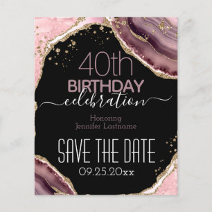 Papier 40e anniversaire Enregistrer la date Pink Agate Bu