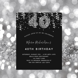 Papier 40e anniversaire invitation léopard noir argent