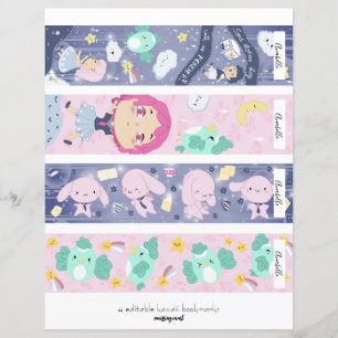 Papier 4 éditable Kawaii Signet bleu et rose