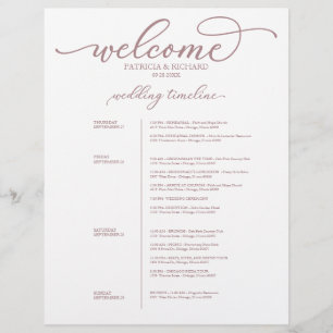Papier 4 Jours Mariage Itinéraire Chic Rose Gold Script