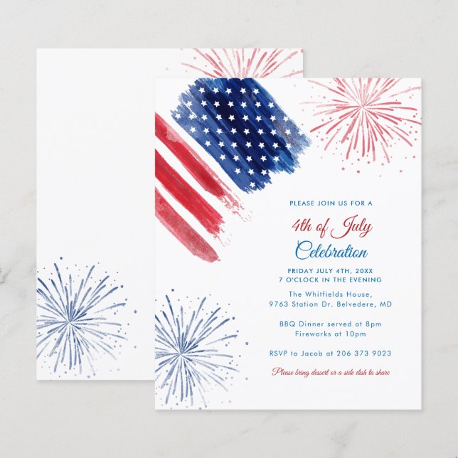 Papier 4 juillet Famille Rouge Blanc Bleu Invitation (Devant / Derrière)