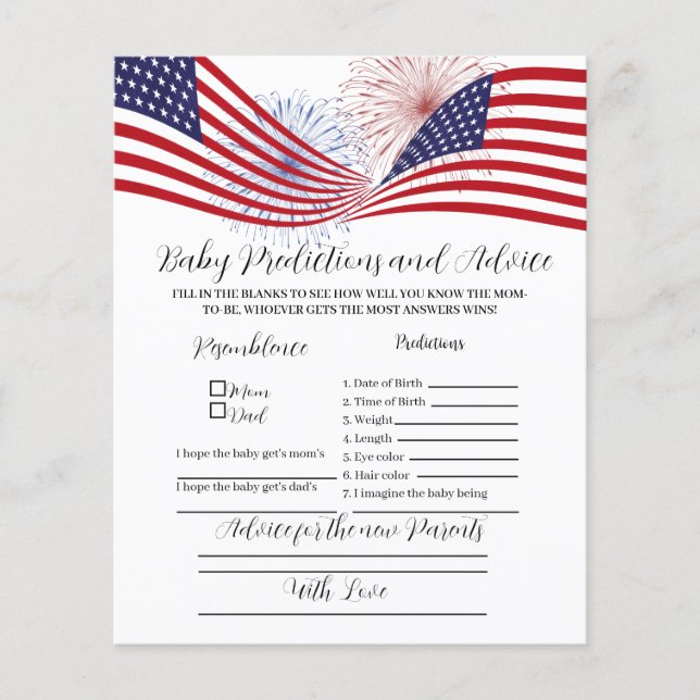 Papier 4 juillet prédictions et conseils pour bébé (Devant)