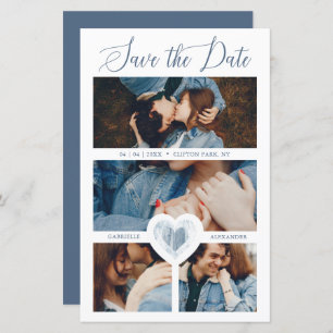 Papier 4 Photos Bleu Coeur Engagé Couple Session