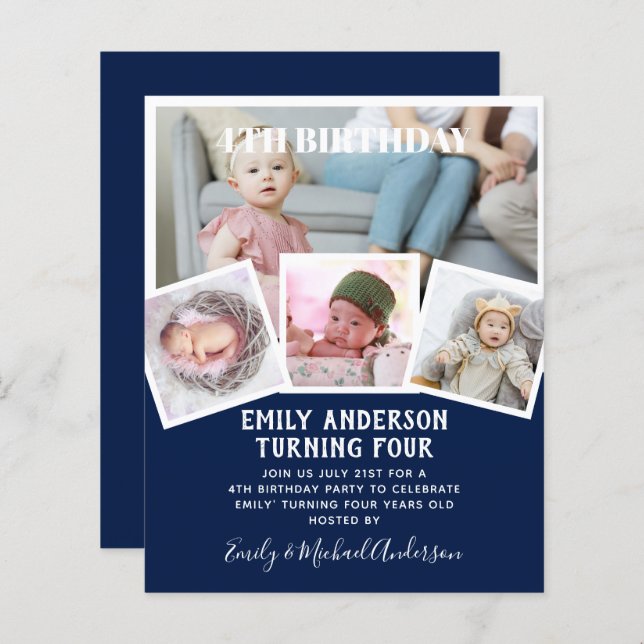 Papier 4E anniversaire Photo Collage Invitation Garçon fi (Devant / Derrière)