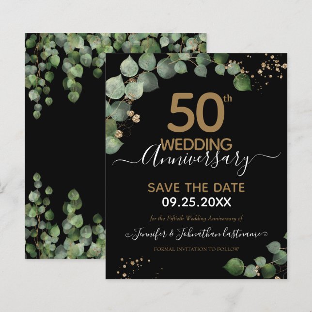 Papier 50e anniversaire Eucalyptus Enregistrer la date Bu (Devant / Derrière)