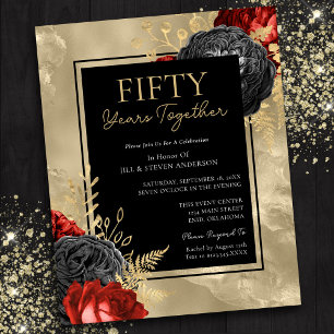 Papier 50e Anniversaire Rouge Noir Or Floral