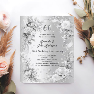 Papier 60e anniversaire mariage invitation diamant argent