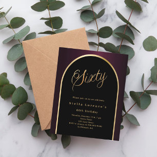 Papier 60e anniversaire noir bordeaux or invitation