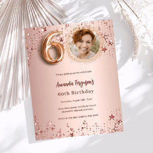 Papier 60e anniversaire rose or photo étoiles invitation