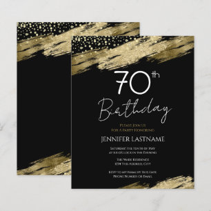 Papier 70e Anniversaire Budget de la fête Gold Black Invi