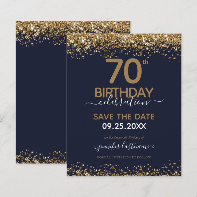 Papier 70e anniversaire Enregistrer la date Invitation bu (Devant / Derrière)