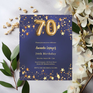 Papier 70e anniversaire marine bleu or étoiles invitation