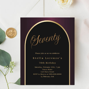 Papier 70e anniversaire noir bordeaux or invitation