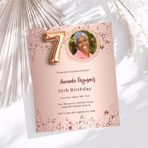 Papier 70e anniversaire rose or photo étoiles invitation