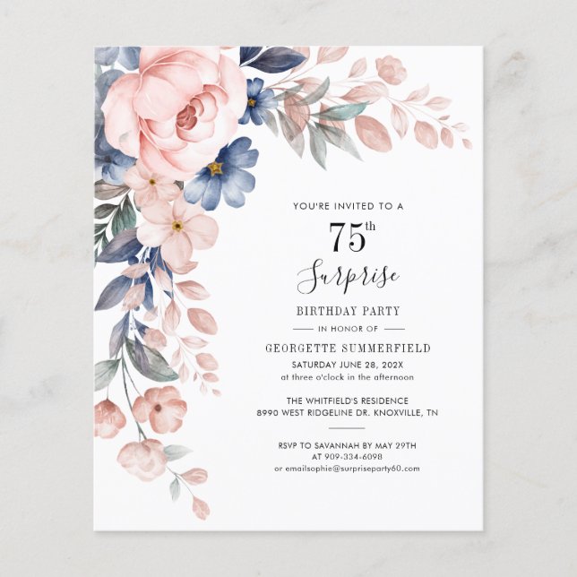 Papier 75e anniversaire Botanical Floral Party Invitation (Devant)