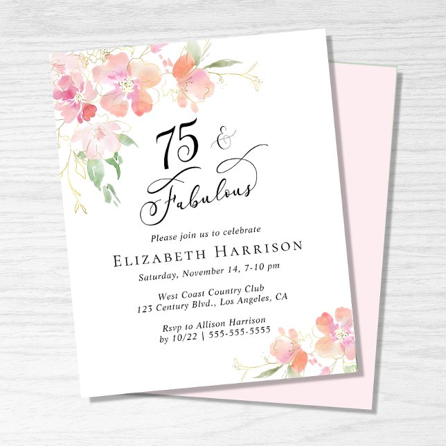 Papier 75e anniversaire fête rose florale Invitation (Créateur téléchargé)