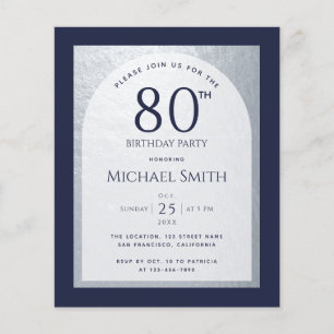 Papier 80 Anniversaire Budget Marine Blue Silver Man Invi