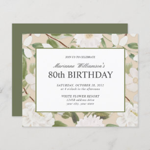 Papier 80e anniversaire Feminine White Flowers Ivory