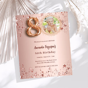 Papier 80e anniversaire rose or photo étoiles invitation