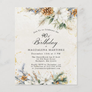 Papier 90e anniversaire Hiver White Floral Invitation