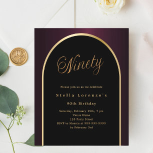 Papier 90e anniversaire noir Bourgogne or invitation