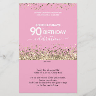 Papier 90e anniversaire Parties scintillant rose Candy Ba